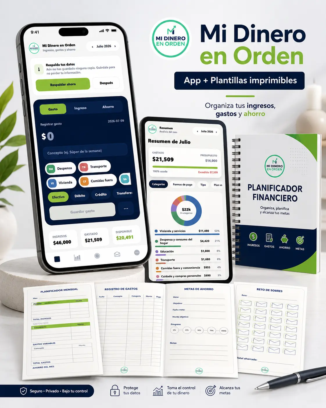 Mi Dinero en Orden con la aplicación y plantillas imprimibles