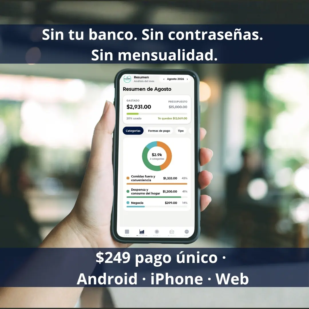 Mi Dinero en Orden en un teléfono: $249, pago único, Android, iPhone y web